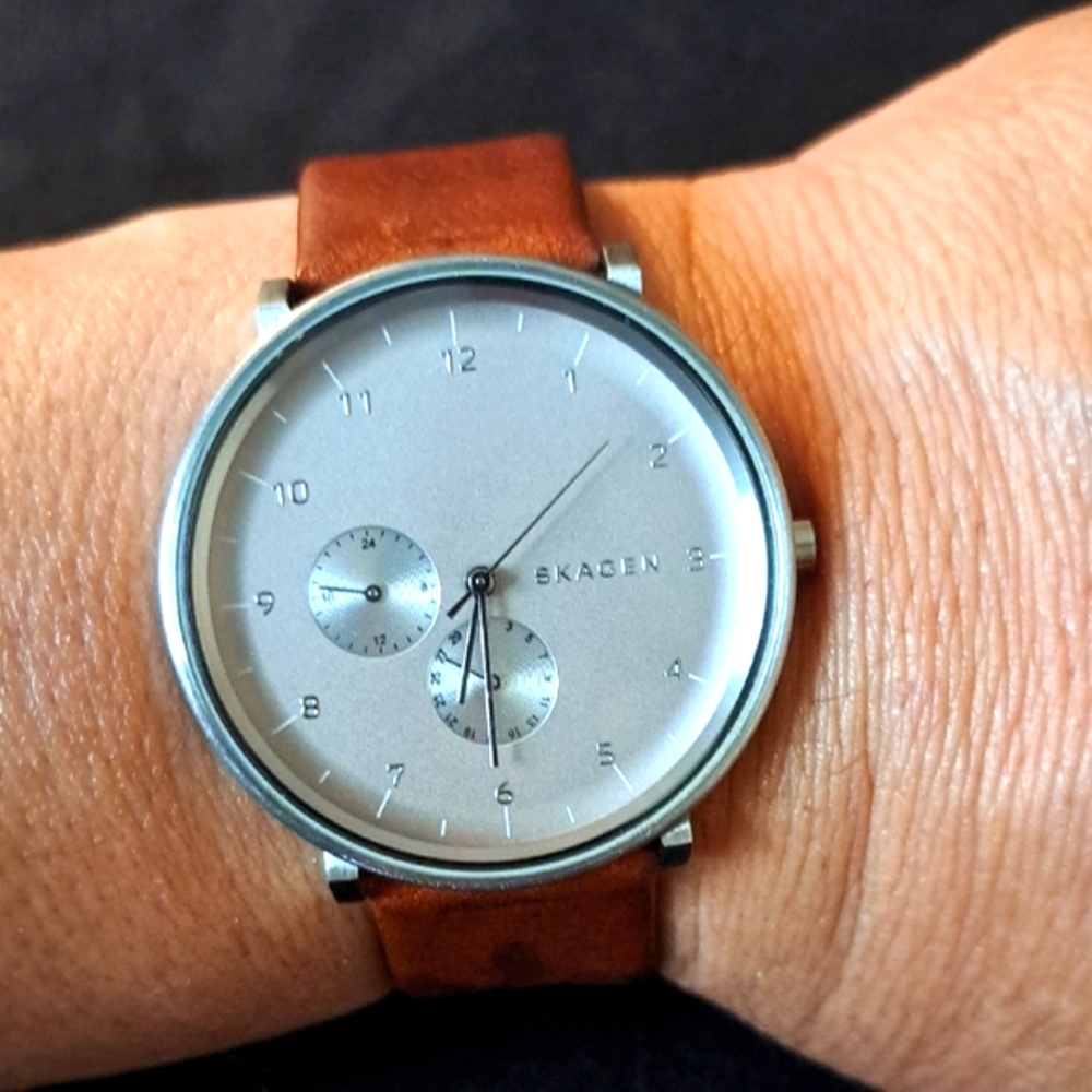 Skagen Silver Watch with Brown Strap